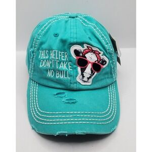 Women's  Turquoie  Baseball Cap "This Heifer Don't Take No‎ Bull KBETHOS NWT